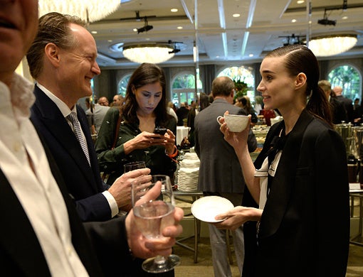 LOS ANGELES, CA - JANUARY 09: (EXCLUSIVE COVERAGE) British Consul General in Los Angeles Chris O'Connor (L) and actress Rooney Mara attend the BAFTA Los Angeles Awards Season Tea at Four Seasons Hotel Los Angeles at Beverly Hills on January 9, 2016 in Los Angeles, California. (Photo by Kevork Djansezian/BAFTA LA/Getty Images for BAFTA LA)