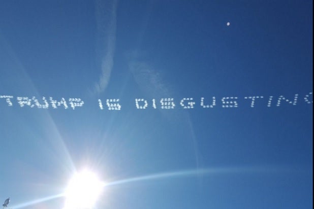 donald trump rose parade skywriting