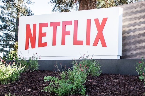 A Netflix sign at its headquarters