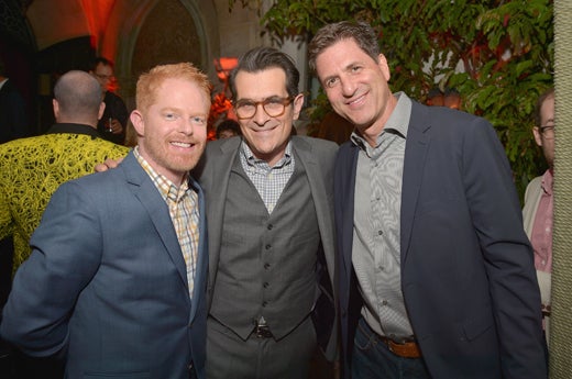 LOS ANGELES, CA - FEBRUARY 25: (L-R) Actors Jesse Tyler Ferguson, Ty Burrell and producer Steven Levitan attend the Cadillac Oscars Week Celebration at Chateau Marmont on February 25, 2016 in Los Angeles, California. (Photo by Charley Gallay/Getty Images for Cadilllac)