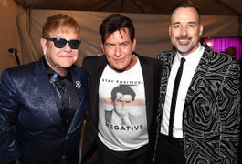 Oscars Night Scene and Heard: Charlie Sheen at Elton John AIDS Foundation Party in T-Shirt of His Own Face (Photos)