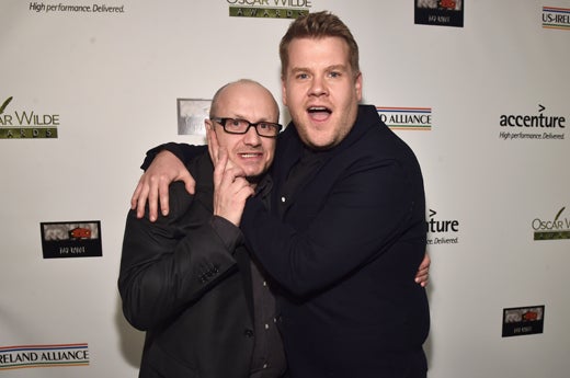 SANTA MONICA, CA - FEBRUARY 25: Director Lenny Abrahamson (L) and actor James Corden attend the Oscar Wilde Awards at Bad Robot on February 25, 2016 in Santa Monica, California. (Photo by Alberto E. Rodriguez/Getty Images for US-Ireland Alliance)
