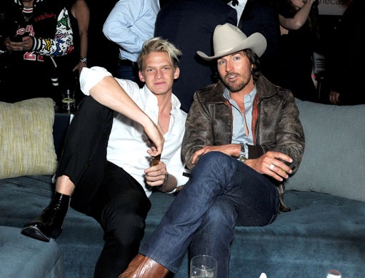 LOS ANGELES, CA - FEBRUARY 15: Recording artist Cody Simpson (L) and actor Mark Wystrach attend the Republic Records Grammy Celebration presented by Chromecast Audio at Hyde Sunset Kitchen & Cocktail on February 15, 2016 in Los Angeles, California. (Photo by Joshua Blanchard/Getty Images for Republic Records)