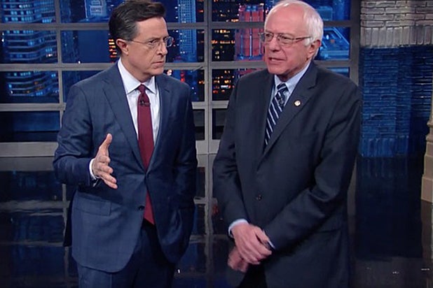 Stephen Colbert and Bernie Sanders