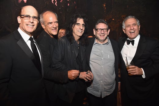 LOS ANGELES, CA - FEBRUARY 15: (L-R) President of Universal Music Enterprises Bruce Resnikoff, guest, musician Alice Cooper, CBE Chairman and CEO Lucian Grainge and President of CBS Leslie Moonves attends Universal Music Group 2016 Grammy After Party presented by American Airlines and Citi at The Theatre at Ace Hotel Downtown LA on February 15, 2016 in Los Angeles, California. (Photo by Lester Cohen/Getty Images for Universal Music Group)