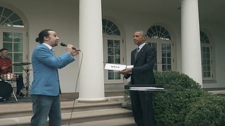 ‘Hamilton’ Creator Lin-Manuel Miranda Freestyle Raps With Obama at the White House (Video)