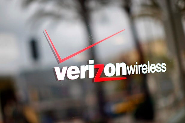 A Verizon Wireless logo on a window