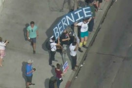 Bernie Sanders Supporters Protest Outside CNN Building in Hollywood (Video)