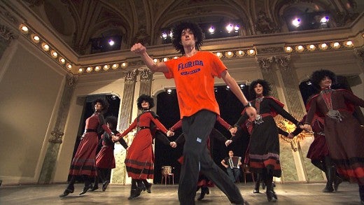 "Welcome to Bloody Fingers 101"--In this Road Block, Kurt (pictured) must learn and perform part of the Georgian National Ballet's signature dance. Once the choreographer approves of the performance, they will receive the next clue on THE AMAZING RACE, Friday, April 8 (8:00-9:00 PM, ET/PT) on the CBS Television Network. Photo: CBS é2016 CBS Broadcasting, Inc. All Rights Reserved