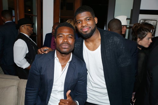 "LOS ANGELES, CA - MAY 03: Actor Lyriq Bent and NHL player P.K. Subban attend Russell Simmons' Rush Philanthropic Arts Foundation's inaugural Art For Life Los Angeles at Private Residence on May 3, 2016 in Los Angeles, California. (Photo by Randy Shropshire/Getty Images for The Rush Philanthropic Art Foundation)"