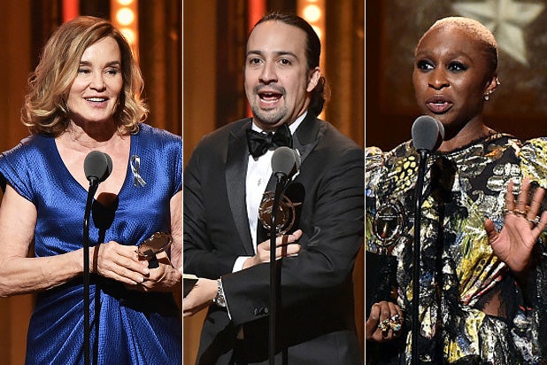 tony awards jessica lange lin manuel miranda cynthia erivo