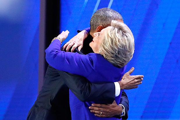 Barack Obama Hillary Clinton Hug Democratic Convention