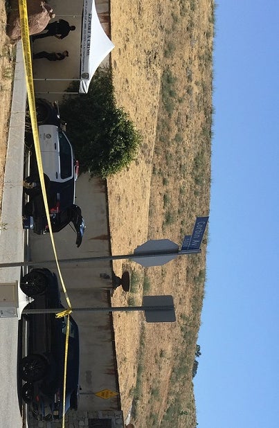 The scene outside Chris Brown's Tarzana, California, home on Tuesday