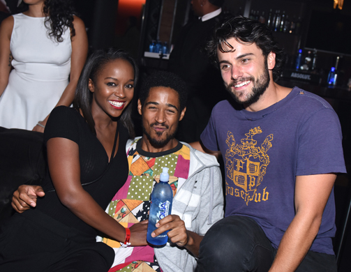 LOS ANGELES, CA - SEPTEMBER 07: Actress Aja Naomi King and actors Alfred Enoch and Jack Falahee attend a private event at Hyde Staples Center hosted by AQUAhydrate for the Drake and Future concert on September 7, 2016 in Los Angeles, California. (Photo by Vivien Killilea/Getty Images for AQUAhydrate)