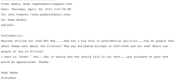 Andy Spahn Wikileaks Podesta Clinton Hollywood 