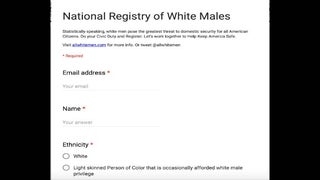 Woman Creates ‘White Male Registry’ To ‘Help Keep America Safe’