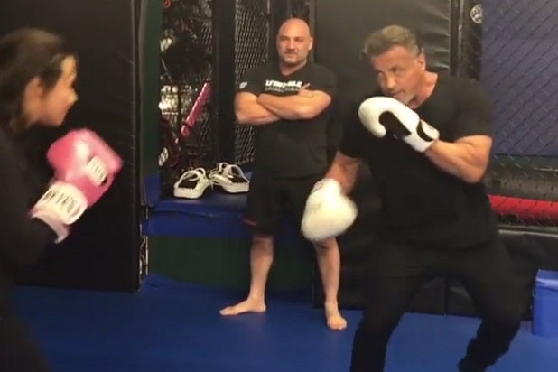 Watch Sylvester Stallone Get His Butt Kicked by Demi Lovato (Video)