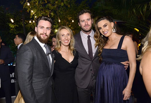 LOS ANGELES, CA - DECEMBER 08: (L-R) Actor Aaron Taylor-Johnson, director Sam Taylor Johnson, and actors Armie Hammer and Elizabeth Chambers attend the 2016 GQ Men of the Year Party at Chateau Marmont on December 8, 2016 in Los Angeles, California. (Photo by Stefanie Keenan/Getty Images for GQ)