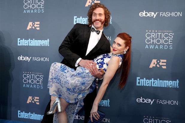 host TJ Miller and wife Kate 22nd Annual Critics' Choice Awards - Red Carpet host TJ Miller and wife Kate 22nd Annual Critics' Choice Awards - Red Carpet