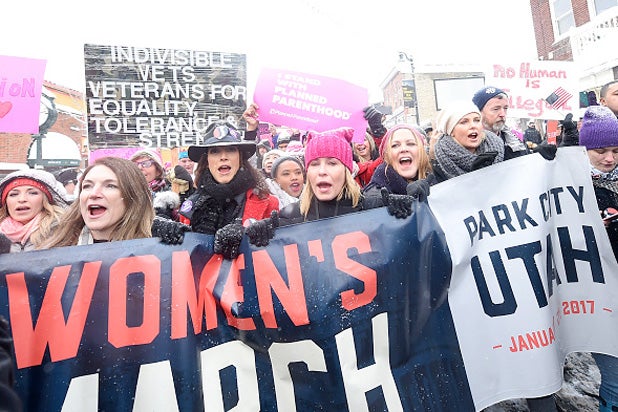 Jennifer Beals, Chelsea Handler and Charlize Theron women's march sundance