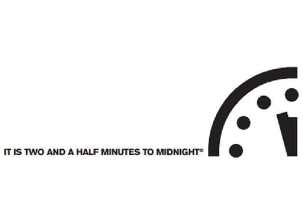 doomsday clock two and a half minutes to midnight
