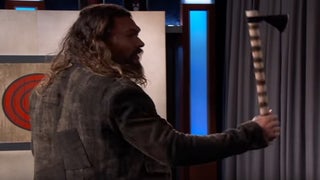 ‘Justice League’ Star Jason Momoa Hurls Axes With Jimmy Kimmel (Video)