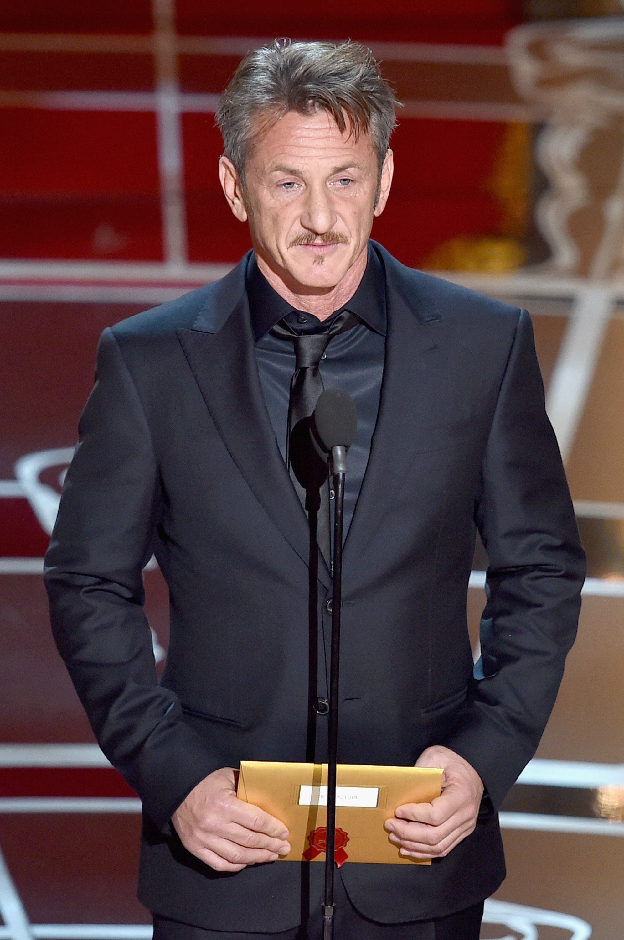 HOLLYWOOD, CA - FEBRUARY 22: Actor Sean Penn speaks onstage during the 87th Annual Academy Awards at Dolby Theatre on February 22, 2015 in Hollywood, California. (Photo by Kevin Winter/Getty Images)