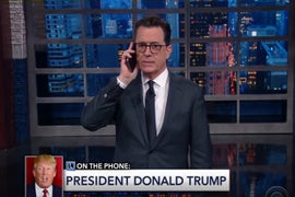 ‘President Trump’ Calls Stephen Colbert for Advice on Government, Pizza Bagels (Video)
