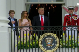 Melania Trump Nudges Donald During Easter Egg Roll National Anthem – Twitter Responds (Video)