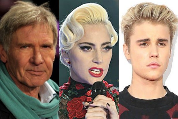 Harrison Ford Lady Gaga Justin Bieber