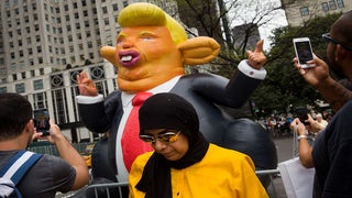 Trump Tower Protesters Welcome POTUS to NYC With Inflatable #TrumpRat
