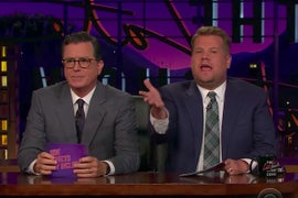 Stephen Colbert Sticks Around for ‘Side Effects May Include’ With James Corden (Video)