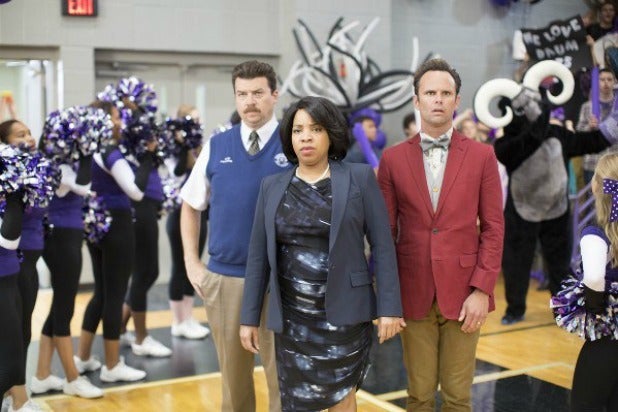 Danny McBride, Kimberly Hebert Gregory and Walton Goggins in "Vice Prinicipals"