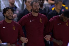 LeBron James and Cleveland Cavaliers Players Lock Arms During National Anthem