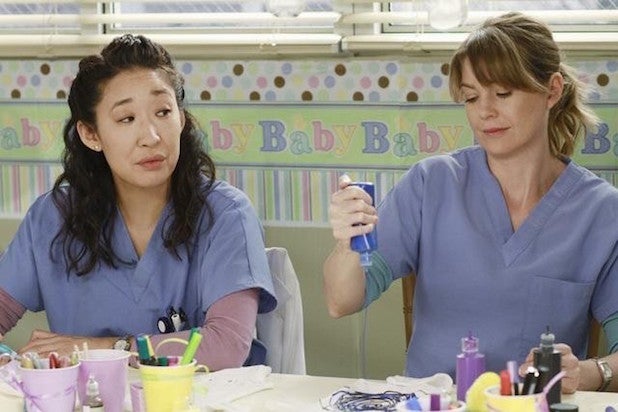 GREY'S ANATOMY - "This Is How We Do It" - Richard is desperate for Derek and Meredith to accept Adele into their Alzheimer's trial, but will Adele stand in her own way? Meanwhile Mark and Arizona have conflicting ideas of the kind of baby shower Callie wants, Teddy is freaked out when Henry has another health complication -- leaving them both a little exposed -- and the competitiveness amongst the residents for the Chief Resident position is amplified when Richard receives the green light for his diabetes clinical trial, on "Grey's Anatomy," THURSDAY, MARCH 24 (9:00-10:01 p.m., ET) on the ABC Television Network. (ABC/RON TOM) SANDRA OH, ELLEN POMPEO GREY'S ANATOMY - "This Is How We Do It" - Richard is desperate for Derek and Meredith to accept Adele into their Alzheimer's trial, but will Adele stand in her own way? Meanwhile Mark and Arizona have conflicting ideas of the kind of baby shower Callie wants, Teddy is freaked out when Henry has another health complication -- leaving them both a little exposed -- and the competitiveness amongst the residents for the Chief Resident position is amplified when Richard receives the green light for his diabetes clinical trial, on "Grey's Anatomy," THURSDAY, MARCH 24 (9:00-10:01 p.m., ET) on the ABC Television Network. (ABC/RON TOM) SANDRA OH, ELLEN POMPEO