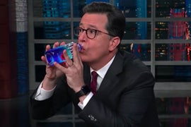 Colbert Has an Awkward Drink of Water in Solidarity With Donald Trump (Video)