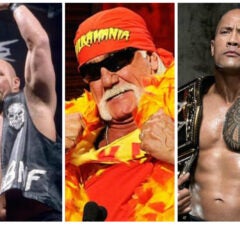 WWE legends "Stone Cold" Steve Austin, Hulk Hogan, and The Rock
