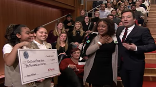 Jimmy Fallon Delivers Early Christmas Present to Girl Scout Troop for Homeless Kids (Video)