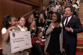 Jimmy Fallon Delivers Early Christmas Present to Girl Scout Troop for Homeless Kids (Video)