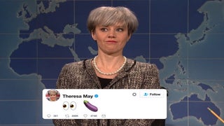 Theresa May Visits ‘SNL’ Weekend Update To Talk About Her Twitter Feud with Donald Trump (Video)