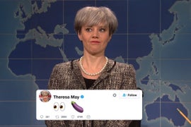 Theresa May Visits ‘SNL’ Weekend Update To Talk About Her Twitter Feud with Donald Trump (Video)