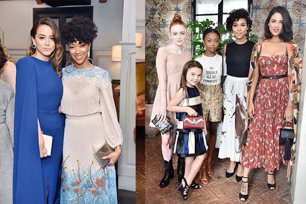 Chloe Bennet (L) and Sonequa Martin-Green Sadie Sink, Skai Jackson, Alexandra Shipp, Eiza Gonzalez, all wearing Dior, and Brooklynn Prince Chloe Bennet (L) and Sonequa Martin-Green Sadie Sink, Skai Jackson, Alexandra Shipp, Eiza Gonzalez, all wearing Dior, and Brooklynn Prince