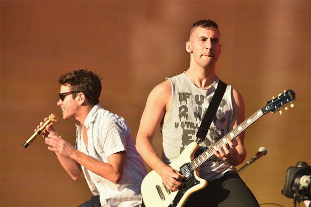 ate Ruess (L) and Jack Antonoff of Fun perform onstage at the 2014 Global Citizen Festival to end extreme poverty by 2030 in Central Park on September 27, 2014 in New York City