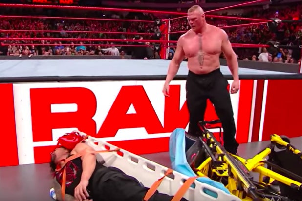 618px x 412px - Watch Brock Lesnar Beat the Hell Out of Roman Reigns With a Chair