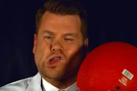 Watch James Corden Get Hit in the Face With a Dodgeball in Super Slow Motion (Video)