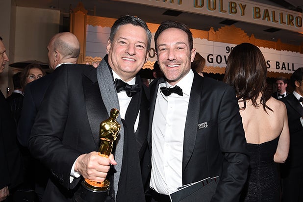 Netflix Chief Content Officer Ted Sarandos (L) and director Bryan Fogel, winner of the Best Documentary Feature award for 'Icarus,' Netflix Chief Content Officer Ted Sarandos (L) and director Bryan Fogel, winner of the Best Documentary Feature award for 'Icarus,'