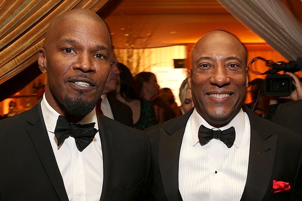 LS, CA - MARCH 04: Jamie Foxx and Byron Allen attend Byron Allen's Oscar Gala Viewing Party to Support The Children's Hospital Los Angeles at the Beverly Wilshire Four Seasons Hotel LS, CA - MARCH 04: Jamie Foxx and Byron Allen attend Byron Allen's Oscar Gala Viewing Party to Support The Children's Hospital Los Angeles at the Beverly Wilshire Four Seasons Hotel