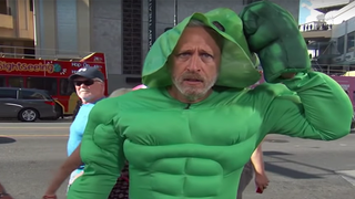 Jon Stewart Strolled Down Hollywood Blvd in an Incredible Hulk Costume (Video)