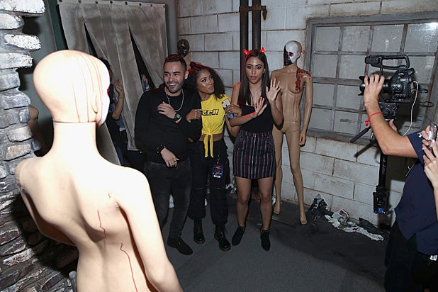 Jessica Garza, Lex Scott Davis and Gabriel Chavarria The First Purge MazeHalloween Horror Nights Jessica Garza, Lex Scott Davis and Gabriel Chavarria The First Purge MazeHalloween Horror Nights
