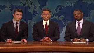 Seth Meyers Returns to ‘SNL’ Weekend Update, Colin Jost Blames Him for Trump Presidency (Video)